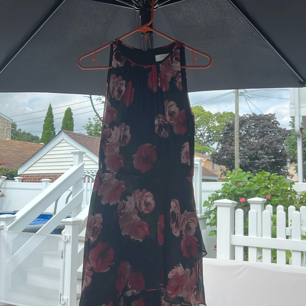Tahari collection black and pink floral dress